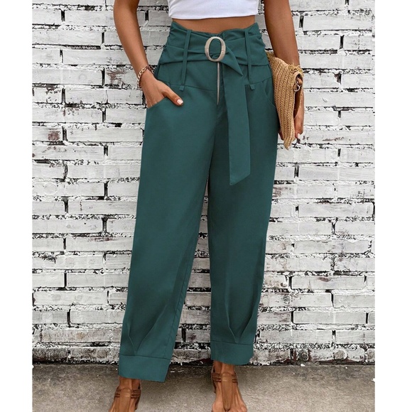 012 Classic High Waisted Pockets Pleated Hem Trouser Pants - Picture 1 of 10